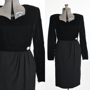Vintage 1990s Medium Black Long Sleeve Cocktail Dress | by Valentino Miss V